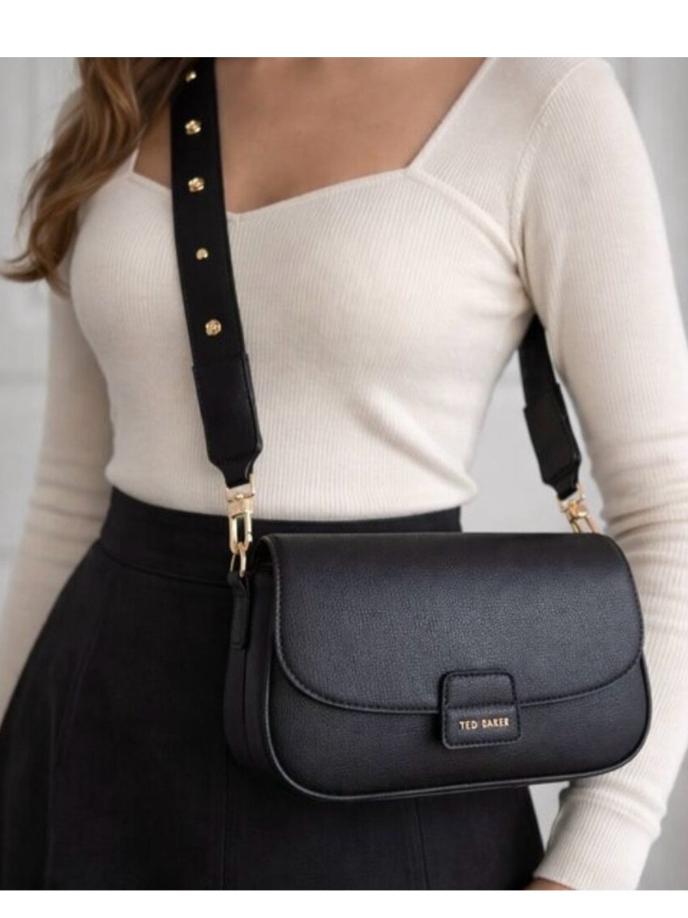 NWT Ted Baker Two Tone Ivory Rory Leather Magnetic Closure Crossbody Handbag